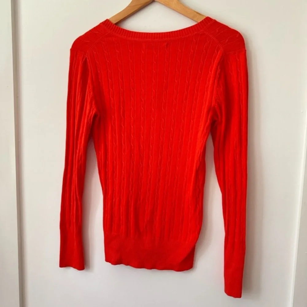 Y2K Womens Old Navy Orange Cable Knit Sweater‎ Womens M Fitted Preppy Stretchy - Picture 7 of 8